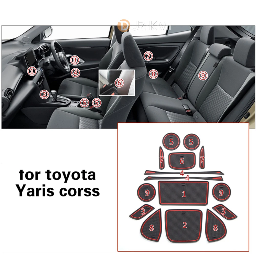 For Toyota Yaris Cross XP210 2020-2022 1Set Car Gate Slot Mat Auto Anti-Slip Rubber Cup Pads Interior Accessories 2021