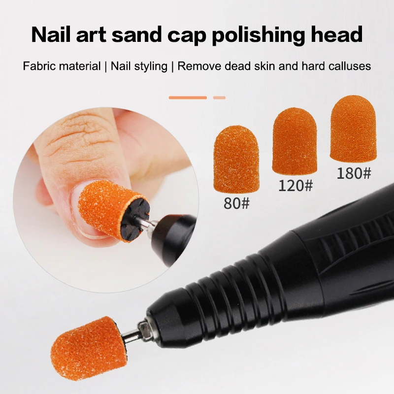 1PC 80#/120#/180# Nail Art Sanding Cap Nail Manicure Polishing Sand Block Sanding Bearing Electric Nail Drill Bit Accessories