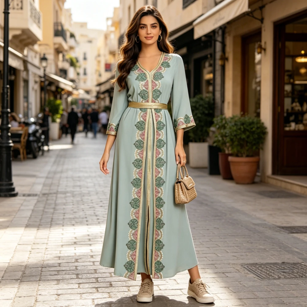 

Eid Muslim Abaya Dress Women Vestidos Largos Party Caftan Jalabiya Ramadan Long Robe 2026 V Neck Long Dresses Lace Fake 2 Piece