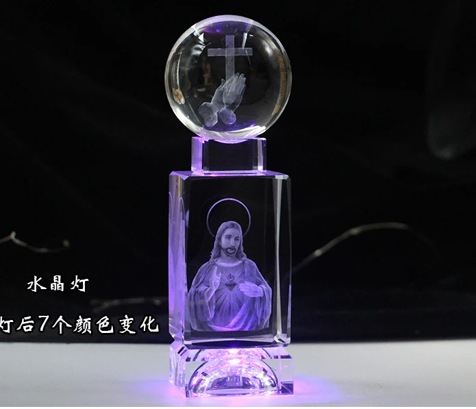 

GOOD LUCK Bless HOME family Talisman Religion Christianity Jesus Christ pray Cross 3D Crystal Figurine statue