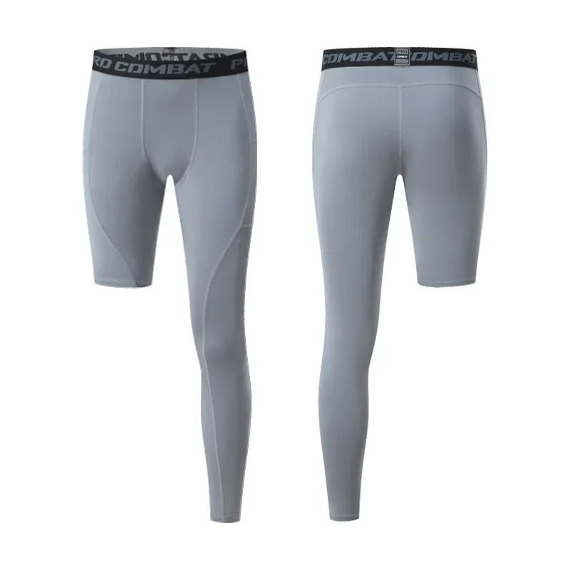 

Men Running Compression Sport Pants Base Layer Exercise Trouser Cropped One Leg Leggings Basketball Football Yoga Fitness Tights