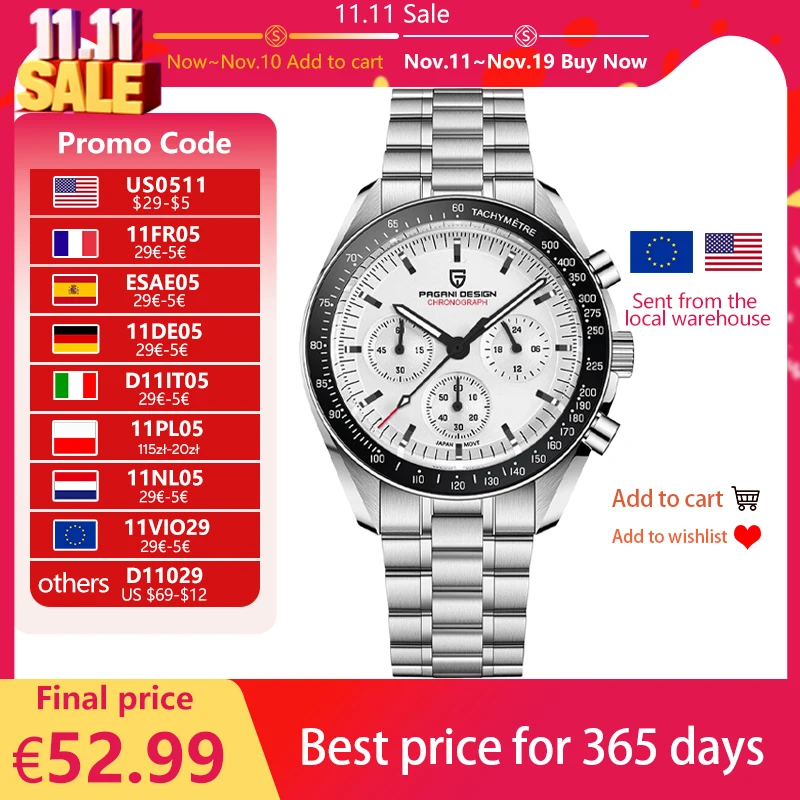 PAGANI DESIGN 2024 New V5 PD1701 Men's Watches Luxury Quartz Watch Men Sport Speed Chronograph AR Sapphire glass 100M Waterproof