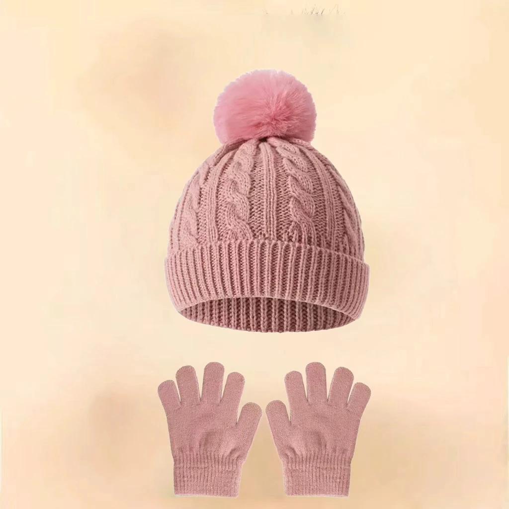 قبعات صوف للأطفال، قفازات، قبعات صوفية محبوكة لحماية الأذن في الشتاء، ومجموعات دافئة للأولاد والبنات