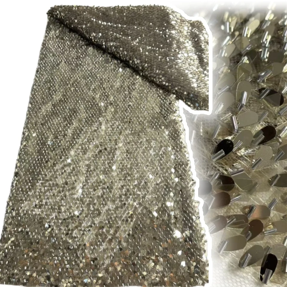 

Роскошная изысканная французская кружевная ткань с блестками, Африка, Нигерия, Тюль, кружевная ткань для женщин, шитье свадебного платья, 5 ярдов AH1417