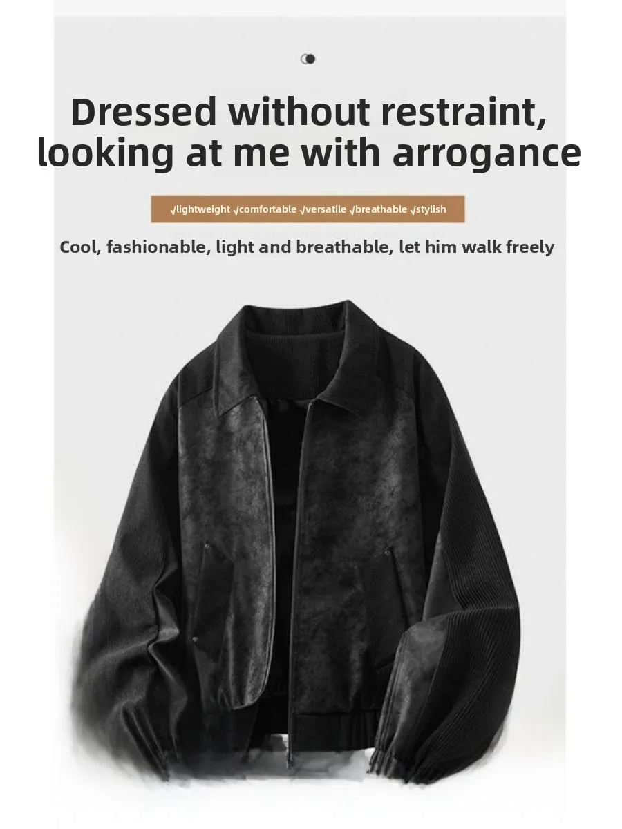 

Loose PU Leather Jaet for Men And Women Casual Large Size Trendy Outerwear Autumn New Sle Five Sve Length Other Material