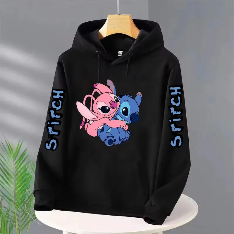 Mulheres Disney Cartoon Stitch Imprimir moletom com capuz, manga comprida com capuz, roupas Hip Hop, roupas Y2K