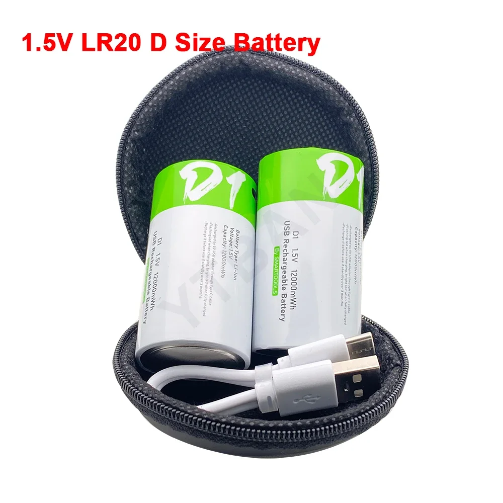 10PCS 1.5V D SIZE12000mWh Rechargeable Li-ion Battery LR20 USB Charging for Natural Gas, Gas Stove, Domestic Water Heater