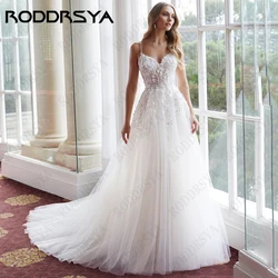 RODDRSYA Sexy Spaghetti Straps Backless Wedding Dress Elegant V-Neck Civil Bride Party Romantic Tulle A-line Vestido De Noiva