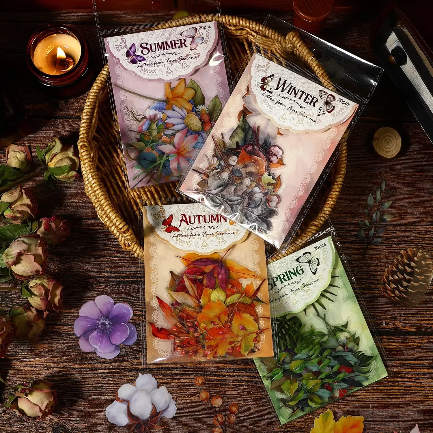 Journamm 20pcs/pack Ins Season Plants Stickers DIY Scrapbooking Collage Diary Album Decor Junk Journal Waterproof PET Sticker