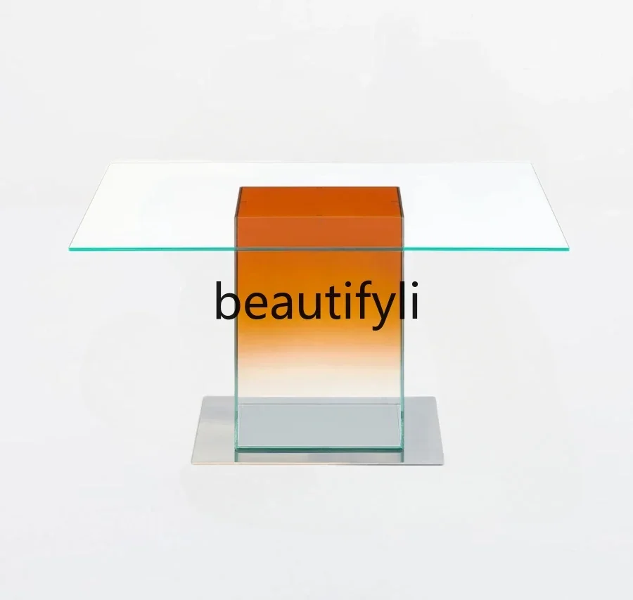 

Italian glass dining table designer home coffee table modern simple square table