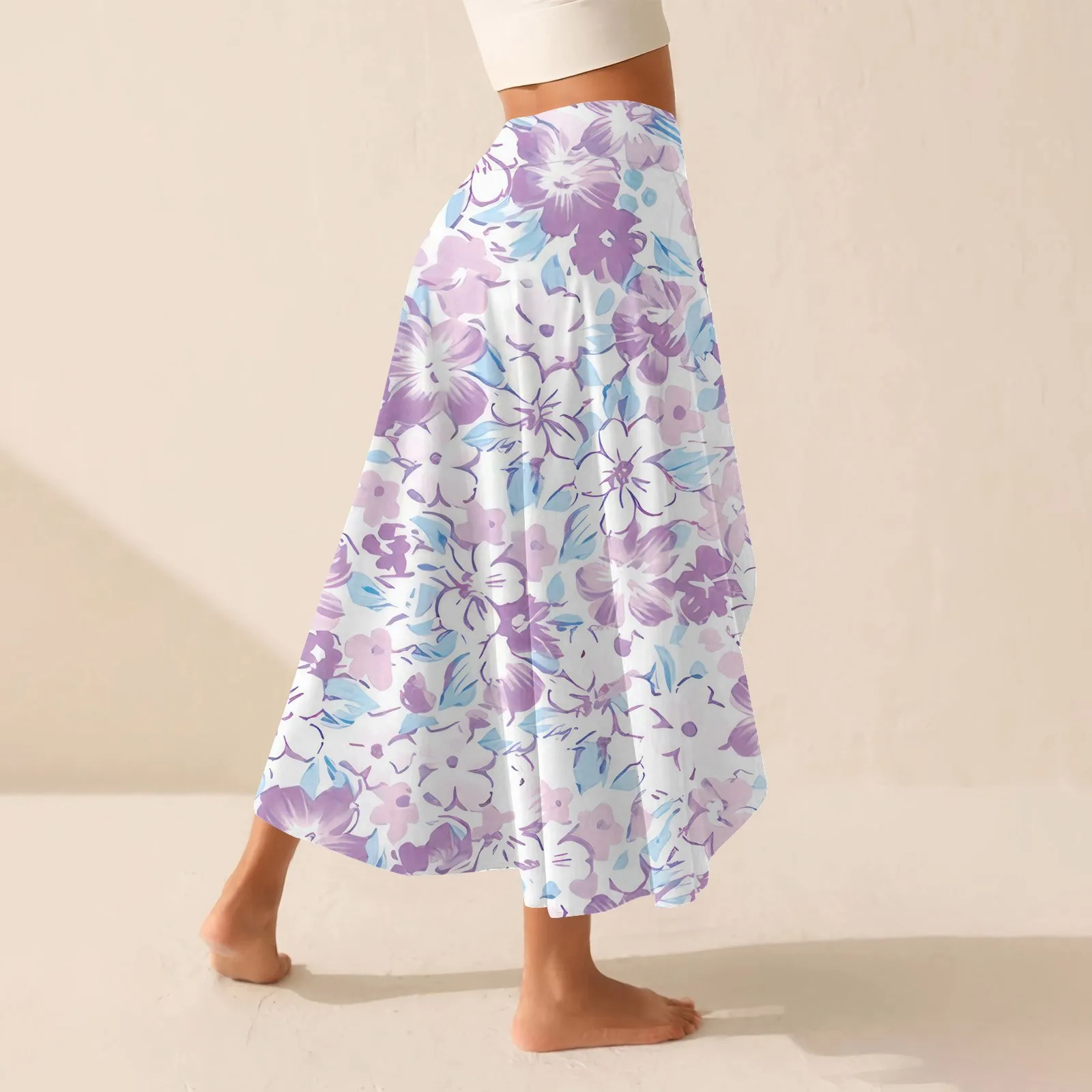 

Solid Color Skirts For Women New Women'S Fashion Casual Long Skirt Print Slit Ruffle High Waist Flowing Shorts Skirt Female