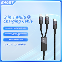 Eaget Fast Charging Cable Type C to C to Lightning PD 100W Data Cable for iPhone16 15 Samsung S24 Xiaomi HUWEI Charge Cable