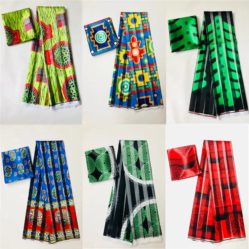 6 Yards/Lot New Desing African Fabric Organza Satin Silk Fabric High Quality Printed Satin Fabric For Party Dress.