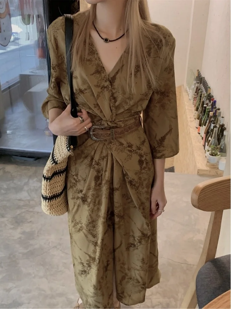 

plus Size Women's Floral V-Ne Cross Waist A-Line Dr Summer New Sle Ci Commute High Waist Long Dr Korean Sle
