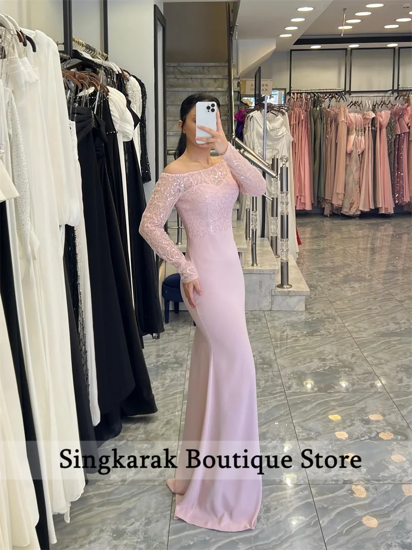 Aangepaste Sparkle prachtige lovertjes kant kralen roze prom feestjurk op maat gemaakte gelegenheid avondjurk lange jurken