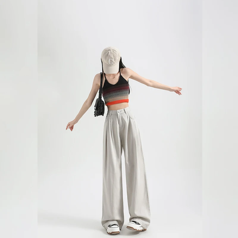 2026 Women's High Waist Wide Leg Jeans Lyocell Fabric Spring Summer Thin Loose Fit Pleated Denim Pants with Draped Straight