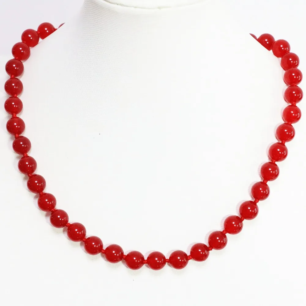 Charms red chalcedony jades unique women necklace 8,10,12mm round beads high grade gift fine chain jewelry 18inch