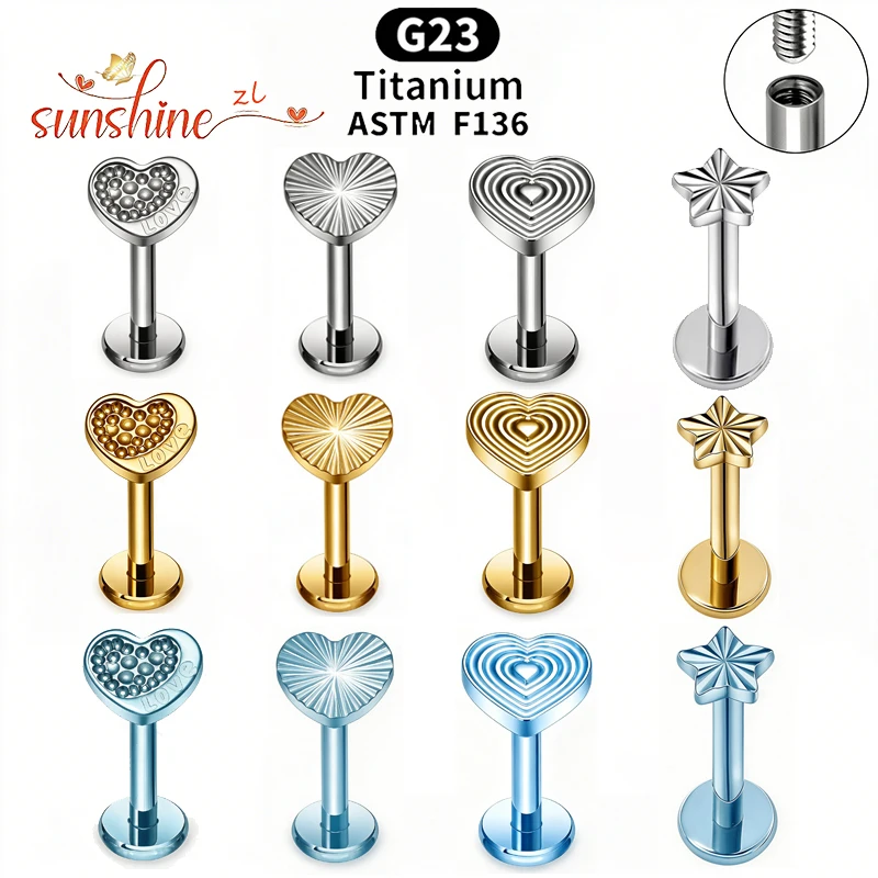 1PCS G23 Titanium Butterfly Heart Cartilage Earrings Stud Internally Threaded Cross Love Helix Ear Tragus Piercing Body Jewelry