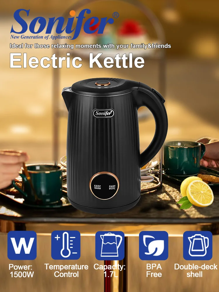 Electric Kettle Sonifer SF-2155 1.8L 1500W 304 Stainless Steel Double Wall Temperature Control Keep Warm Water Boiler Home
