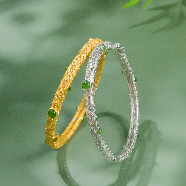 S925 925 Sterling Pure Silver Vintage Bangle Retro Solid Silver Bracelet Hypoallergenic Durable Fashion Accessory