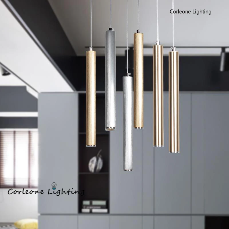 

Modern Pendant Lights LED Long Tube Hanging Lamps Dining Room Bar Shop Lamp Column Metal Pendant Light Decor Lighting Fixtures