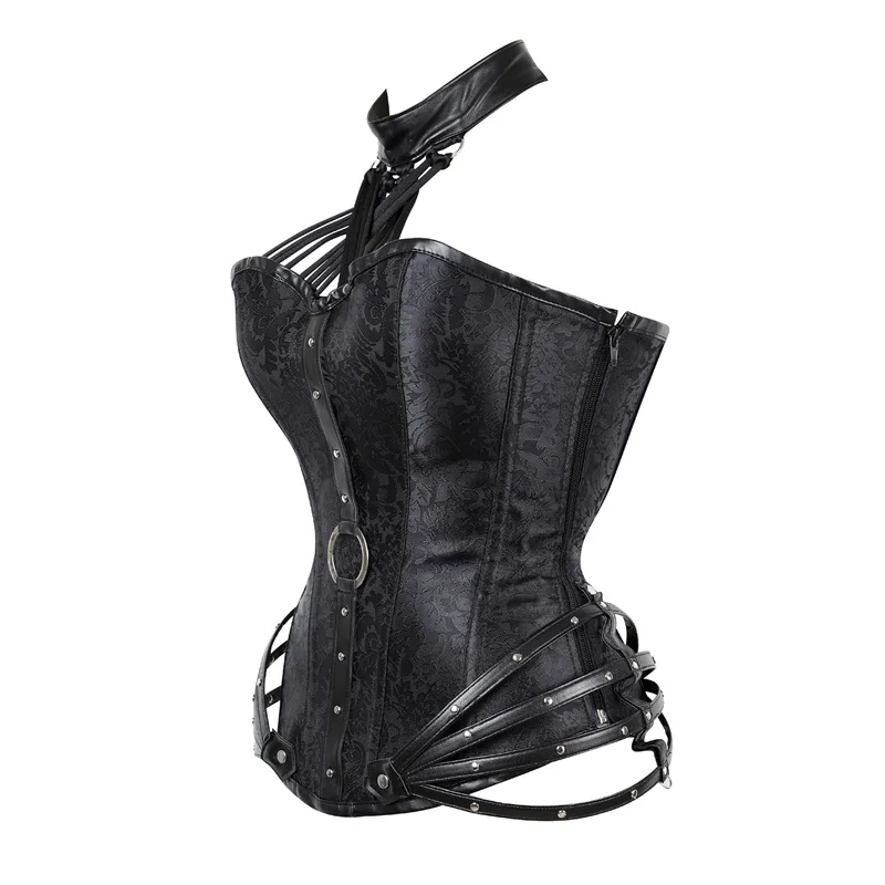 Espartilhos Steampunk e Bustiers, Plus Size Overbust, Espartilho Halter Sexy, Couro Pu, Zip Gótico, Burlesco, Traje Espanhol