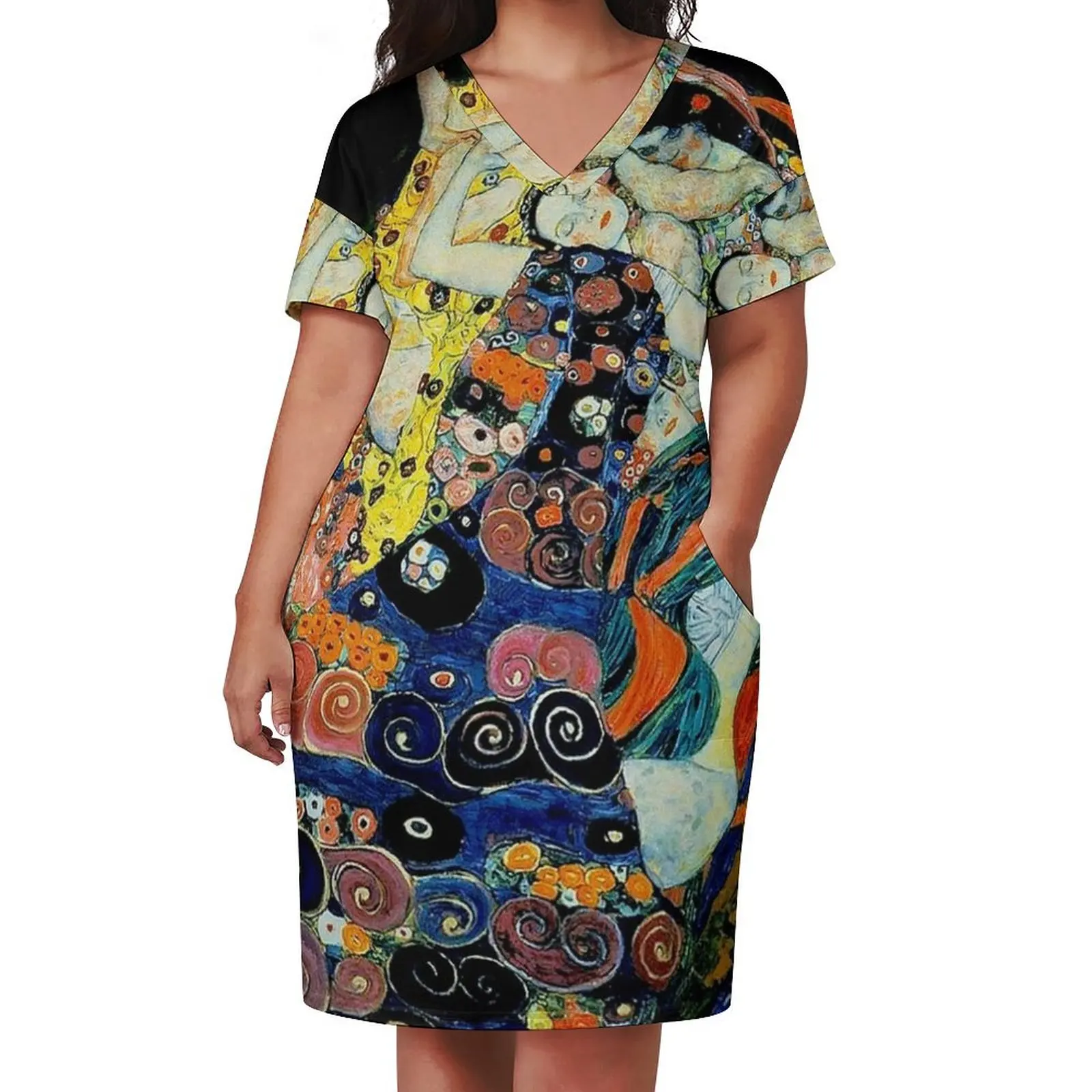 MAIDENS : Vintage Gustav Klimt Oil Painting Print Loose Pocket Dress elegant party dresses for women 2025 dresses for woman 2025