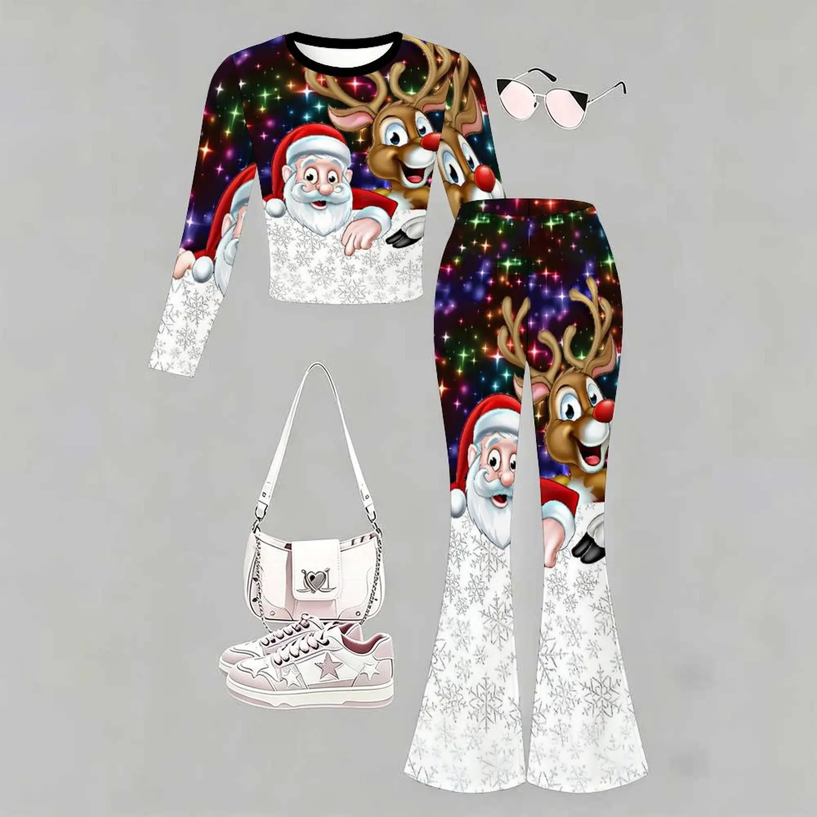 2pcs Children's Casual Pants Autumn Winter Girls' Trendy T-shirt Jogging Pants Slim Two-piece Set Fashion Bell-bottomed Pants