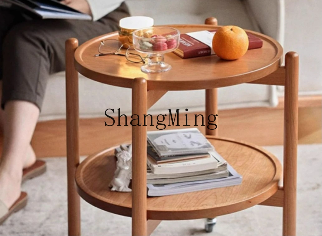 FG الخشب الصلب خشب الكرز شقة صغيرة غرفة المعيشة أريكة الجانب عدد قليل من الأشجار عربة ذات عجلات متحركة مستديرة