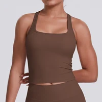 Yoga Vest Seamless Running Top Tank Top Short Sleeve I-shape Backless Gym Workout Top Solid Color Nylon Fitness Top - Image 5