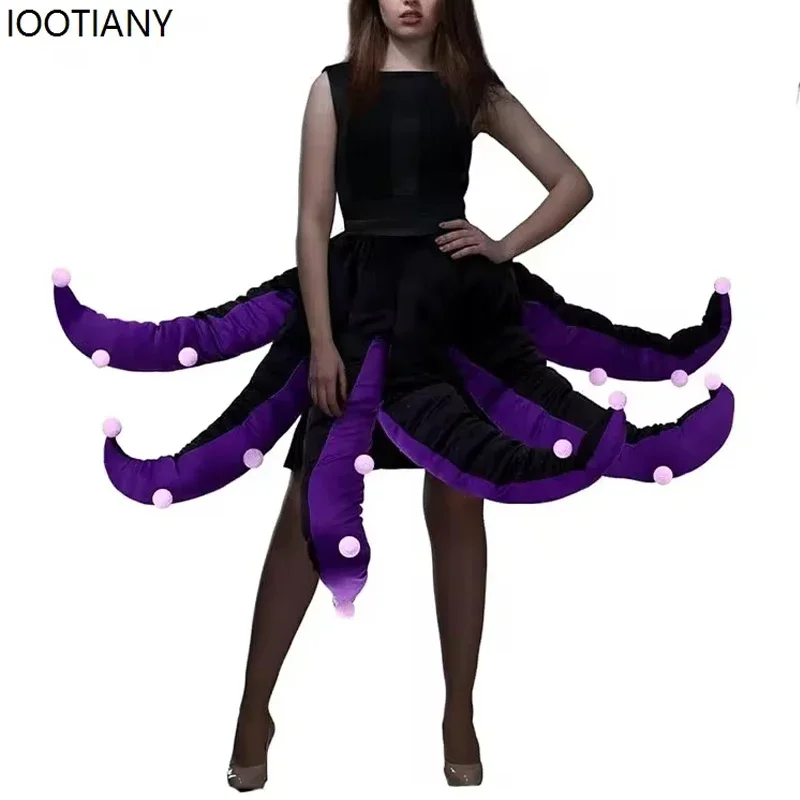 Purple Black Octopus Skirt With Long Tentacles Women Witch Fancy Dress Up Little Mermaid Ursula Adult Halloween Costume 2025