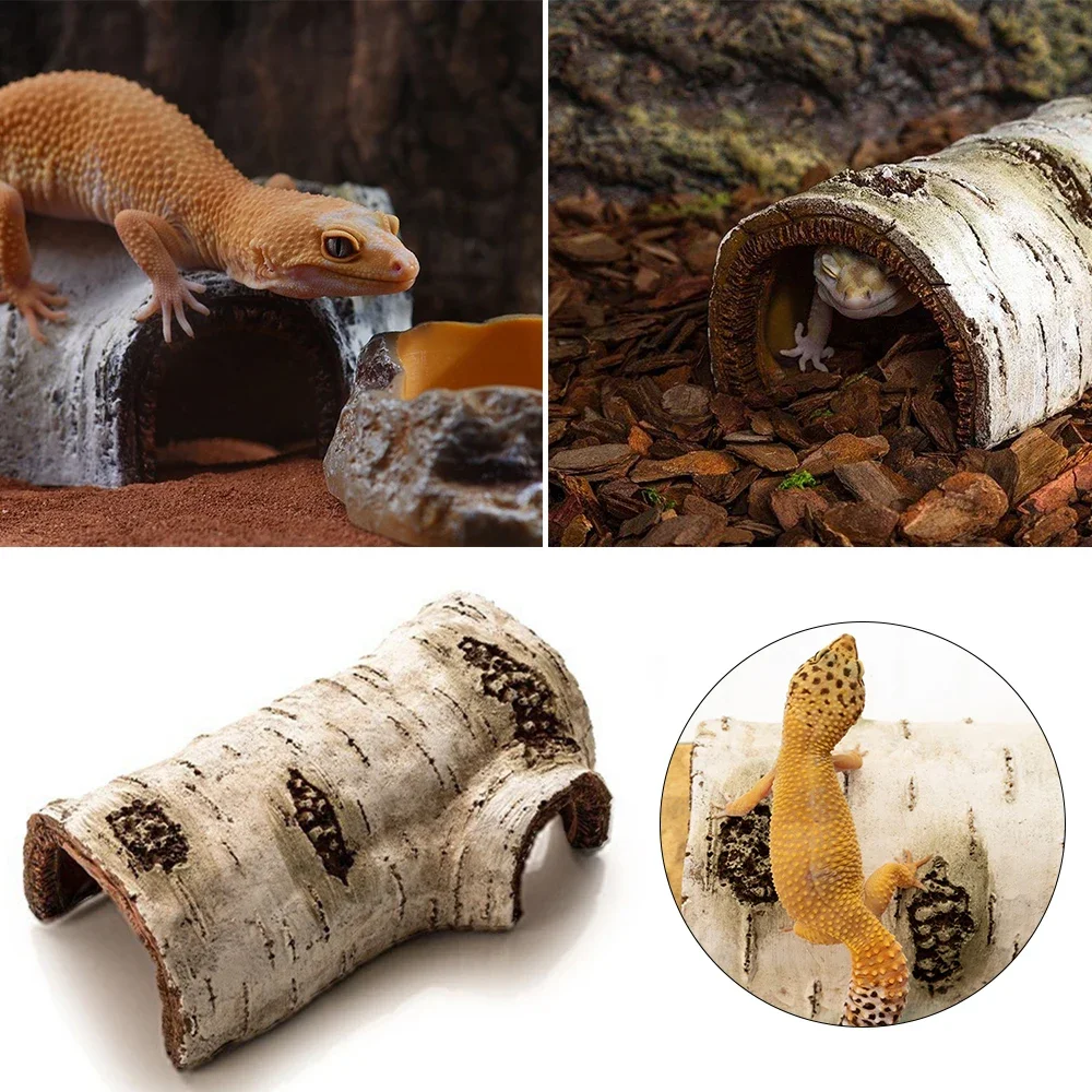 

Hideout Cave Amphibian Skin Resin Log Pet Turtle Escape Habitat Safe Lizard Leopard Gecko Scorpion Reptile Decor