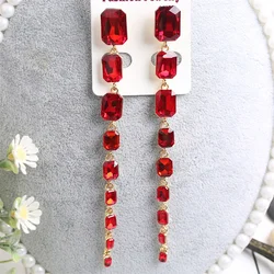 Rectangular crystal earrings Super long chain women's earrings Fashion new European and American exaggerated jewelry