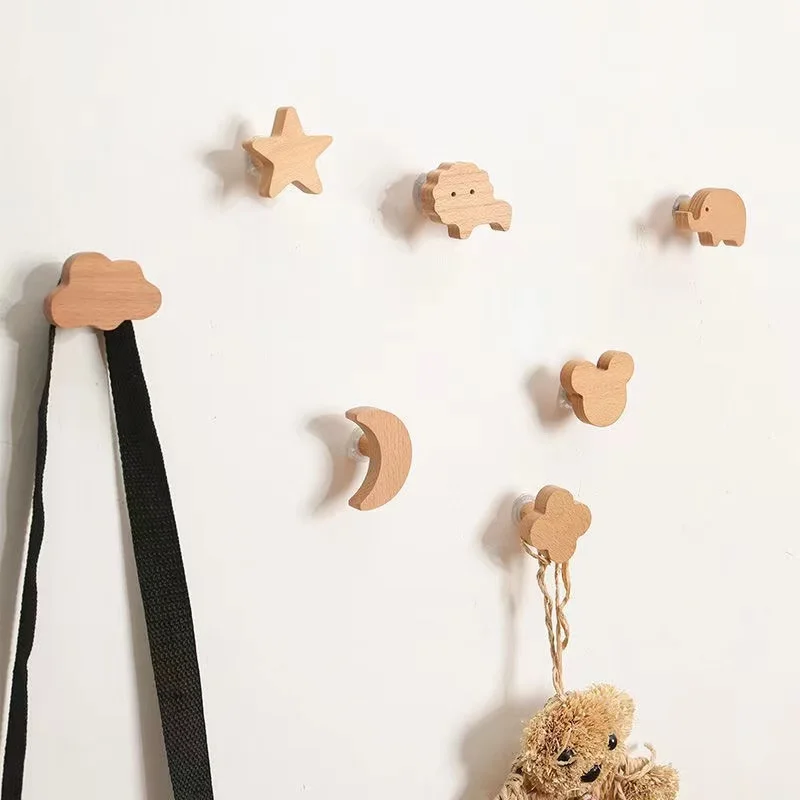 1pcs Animal Wooden Hooks Cute Room Decor Hook Wall Keychain Coat Hook Home Door Wood Hook Hanger Kitchen Accessories Gadget