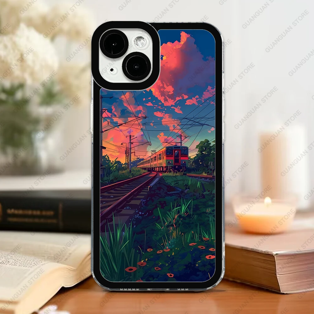 Case For iPhone 15 14 13 Pro Max 12 Mini 11 XS X XR SE 7 8 Plus Soft Cover Japanese Night Scene