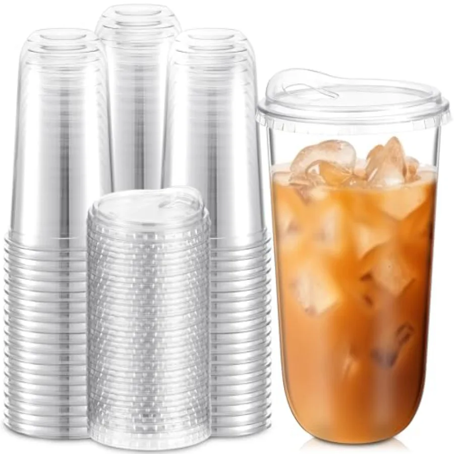 

Прозрачные пластиковые стаканы с крышками для питья без трубочки, одноразовые, с круглым дном, для кофе, смузи, холодных напитков, для кофеен и кафе