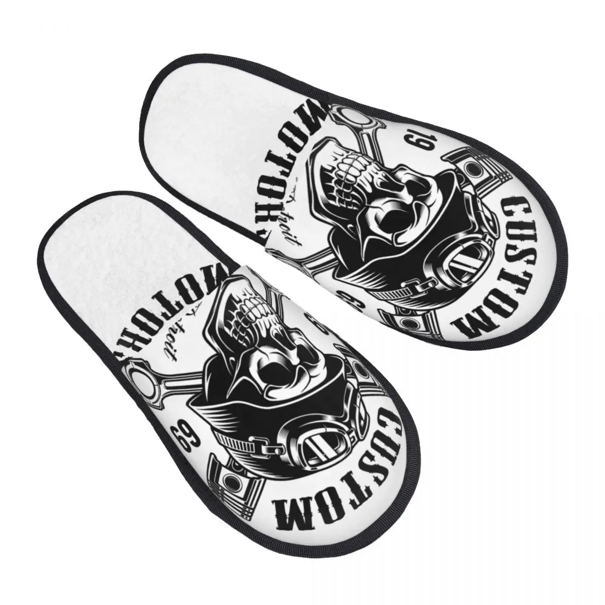 Rockabilly Skull Biker Cozy Scuff With Memory Foam Slippers Women Spa House Shoes