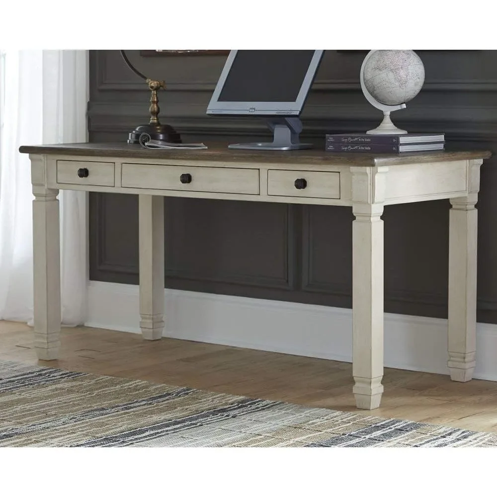 Home Office Writing Desk with Drawers, Whitewash