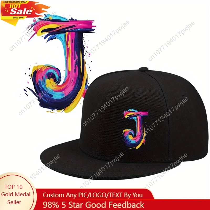 

[Artistic Splatter Baseball Cap] Vibrant Splatter J Design Adjustable Urban Streetwear Baseball Cap Breathable Acrylic Black