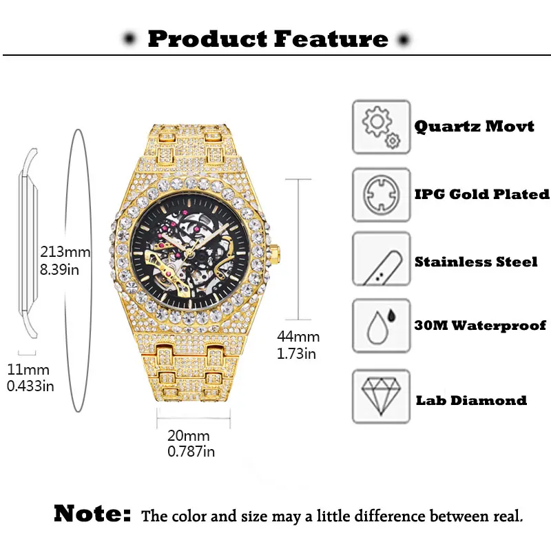 Luxury Men Automatic Wristwatch Top Brand Male Mechanical Skeleton Original Full Diamond Watch Waterproof Clock Relogio Masculin