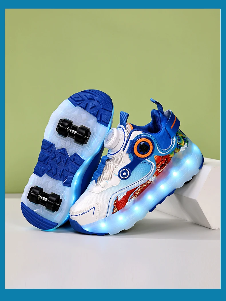 Kinder Vier Räder Leuchtende Leuchtende Turnschuhe Schwarz Rosa Led Licht Rollschuh Schuhe Kinder Led Schuhe Jungen Mädchen USB Lade – Detail 10