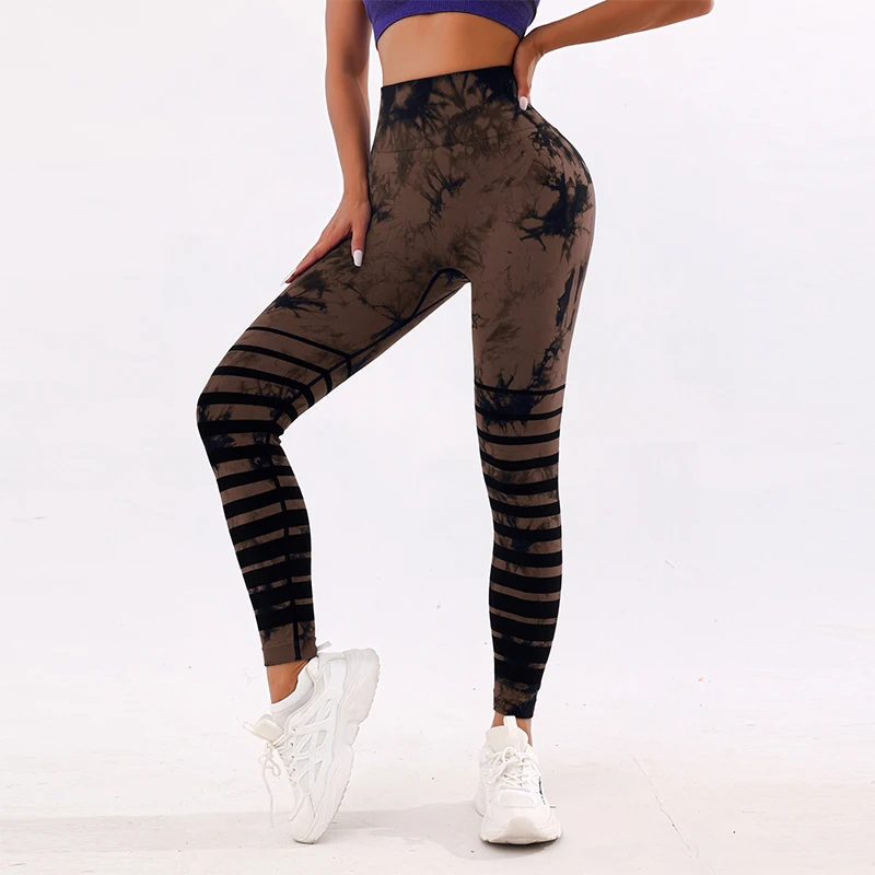 Tie Dye Strips Leggings stampati per le donne Push Up sport Fitness Yoga pantaloni a vita alta Leggings Slim senza cuciture Para Mujer