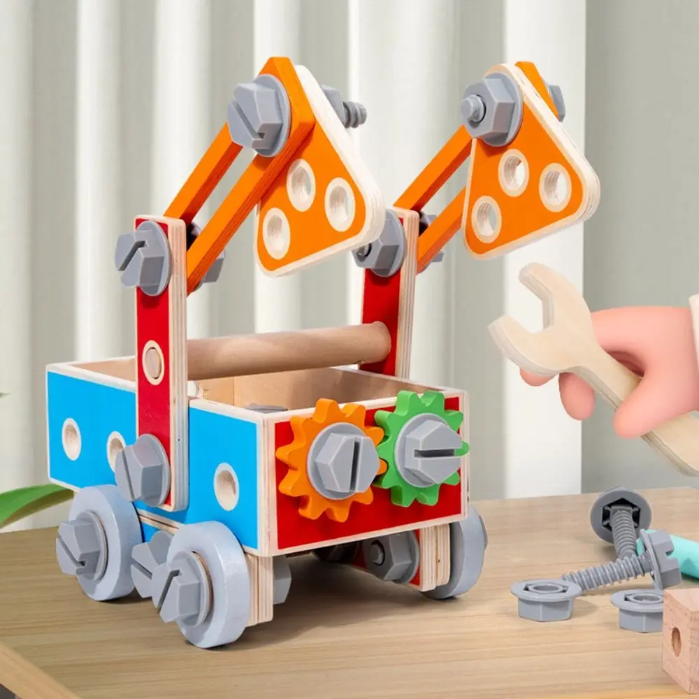 

Wood Puzzle Nut Assembly Toy Montessori Toolbox Detachable Screwdriver Assembly Car Puzzle Pretend Play Tools