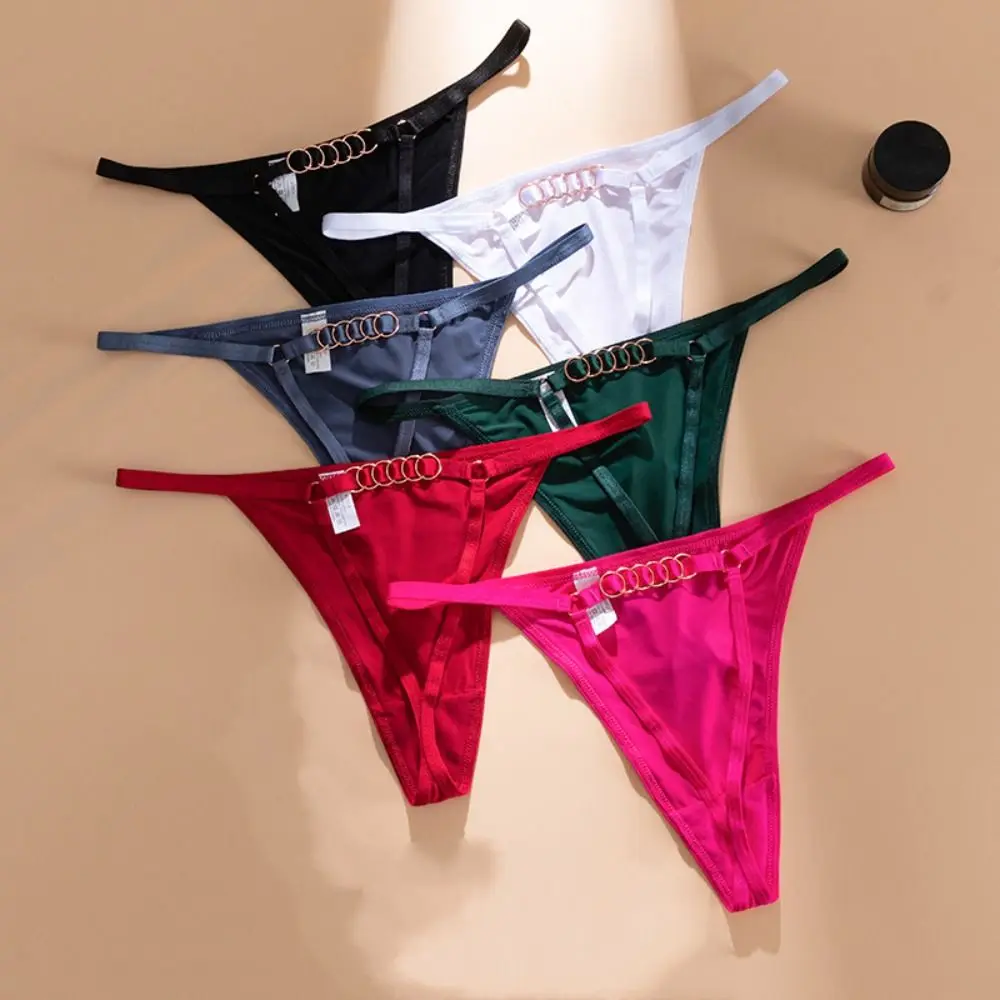 

Simple Thin Strap Ice Silk Thongs G-Strings Low Waist Seamless Panties Hollow Out Underpants Women's Briefs Female