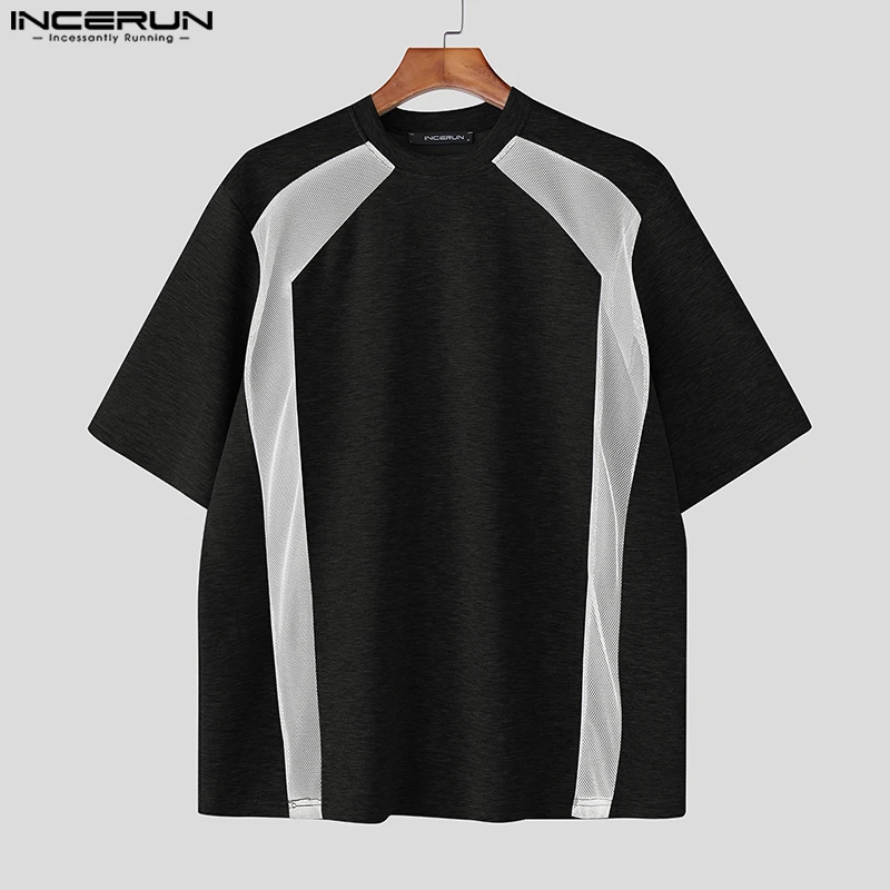 

Sexy Fashion Mesh Patchwork Party Tops Short Sleeve Tee INCERUN Men T-Shirts Summer Short Sleeve Streetwear T Shirt O Neck Tee
