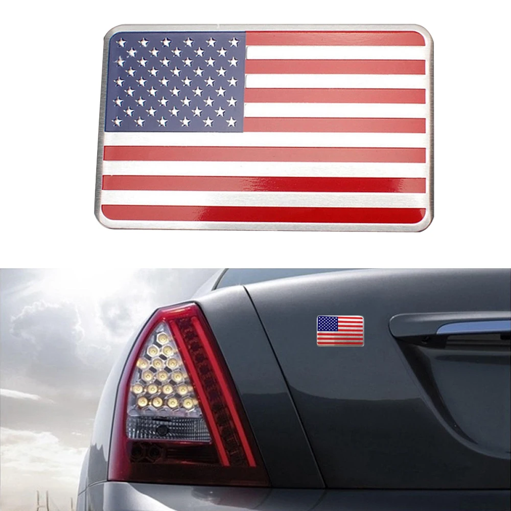 

1Pc USA American Rectangular Flag Badge Emblem Car Waterproof Universal 3D Metal Chrome Sticker Decoration Exterior Accessories