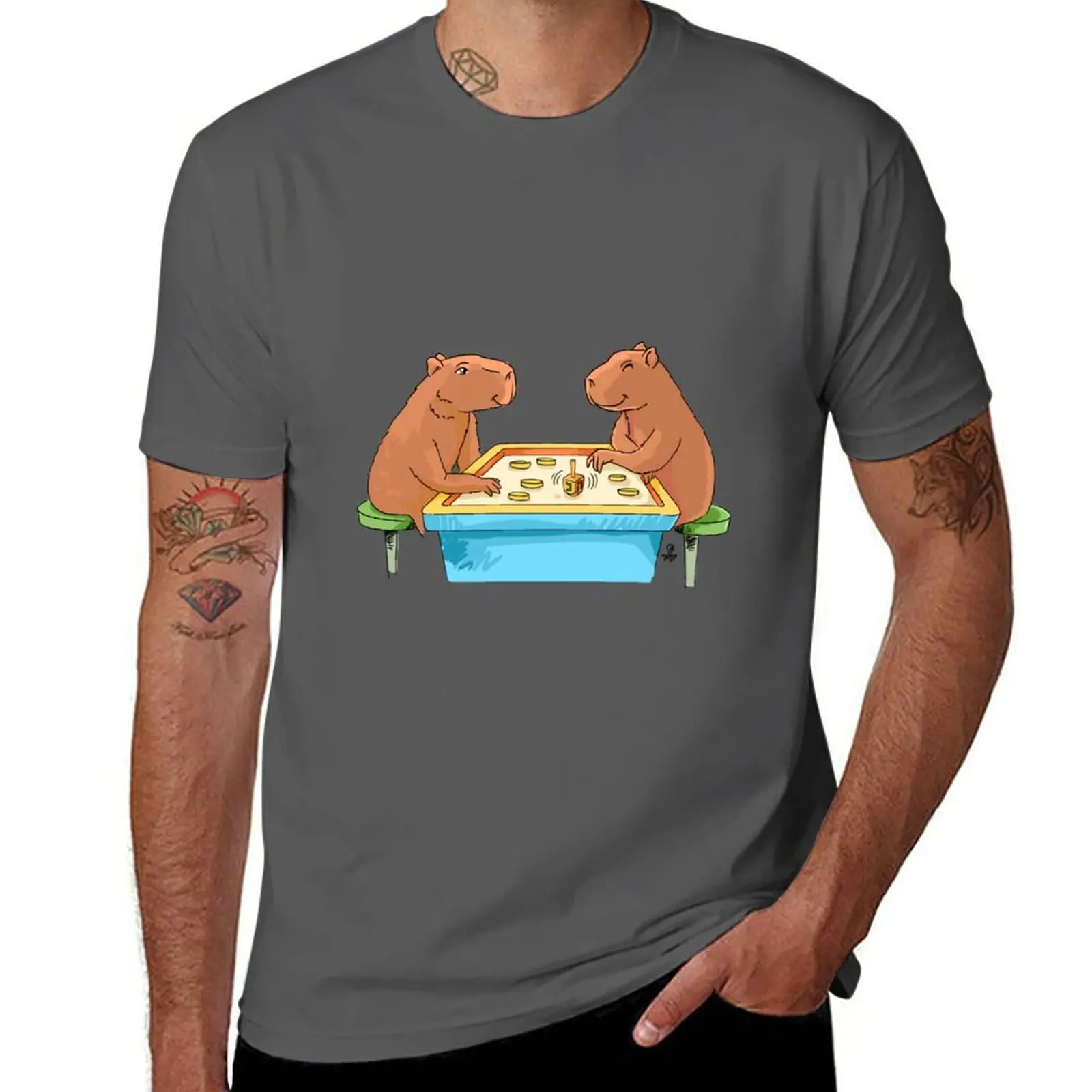 New Capybara Hanukkah - Capybaras Playing Dreidel with Gelt T-Shirt quick-drying t-shirt Tee shirt sweat shirts, men