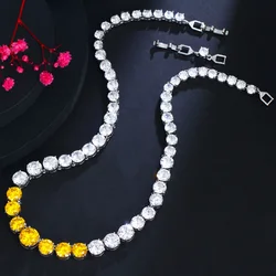 CWWZircons Classic Beauty Real 5A Cubic Zirconia Round Yellow CZ Tennis Chain Wedding Engagement Necklace for Women Gift CP103