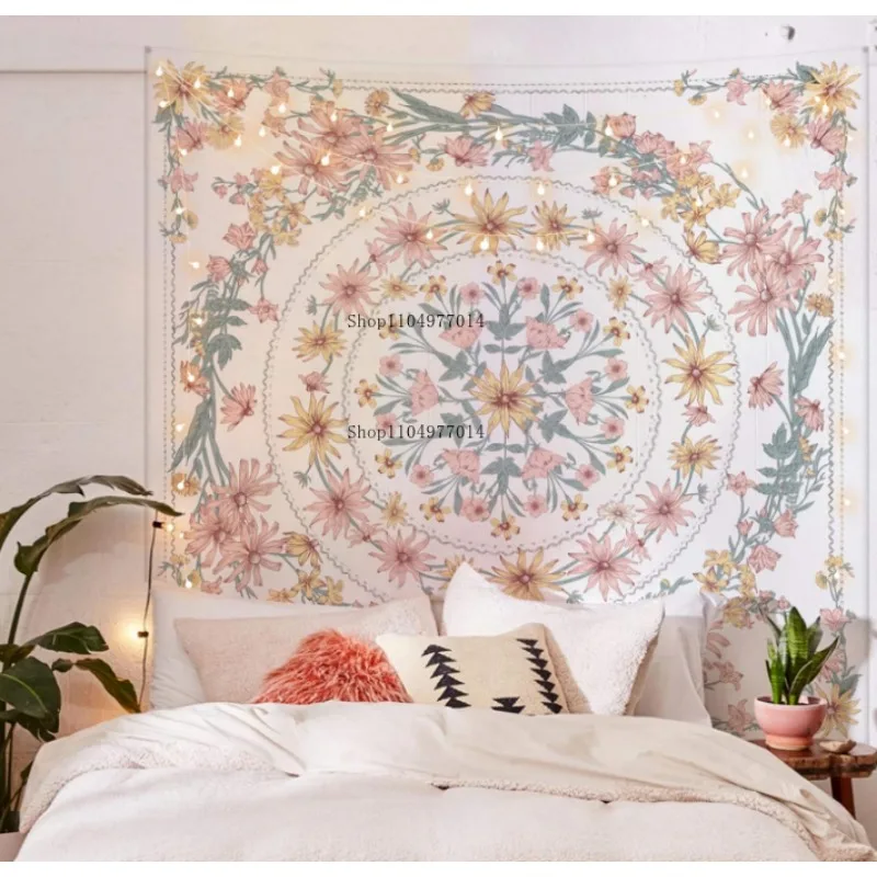 

Simple floral emblem tapestry, floral plant wall hanging, suitable for bedroom living room dormitory home decoration