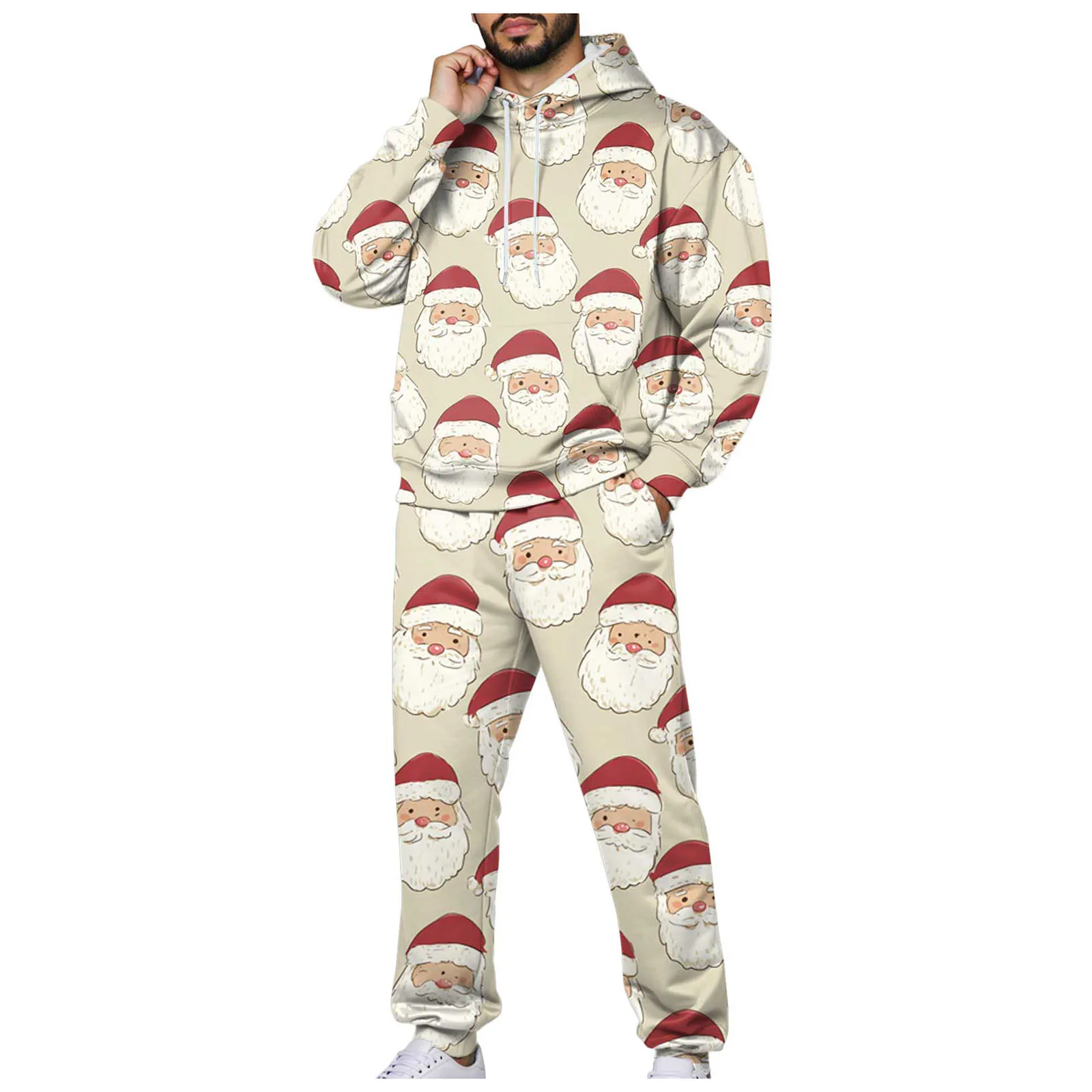 

The Man in The Suit Men's h Hooded Sweatshirt And Pants Set Christmas Novelty Funny Printed Sports Suit Tuxedo Rentals Men